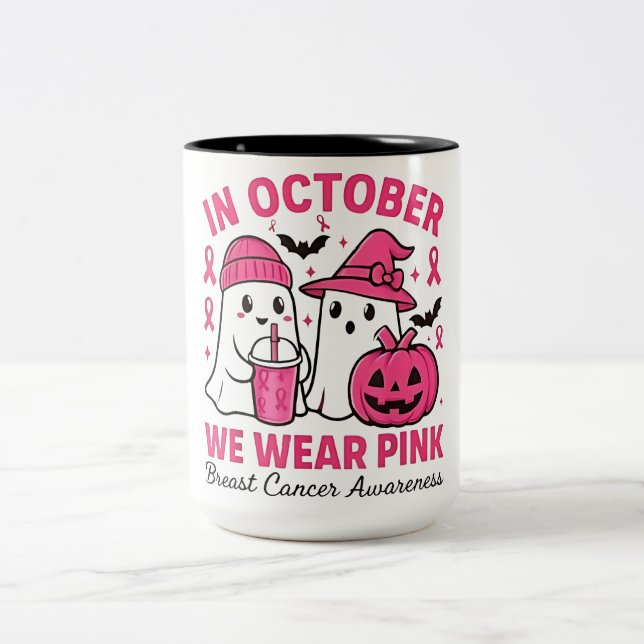 I oktober Bära Rosa Ghost Breast Cancer Awaren Två-Tonad Mugg (Center)