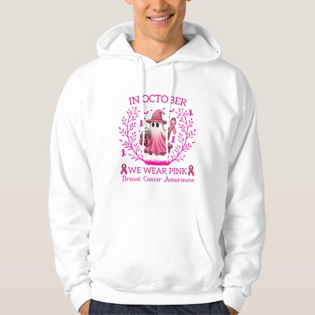 I oktober Bära Rosa Ghost Witch Breast Cancer Hoodie (Framsida)