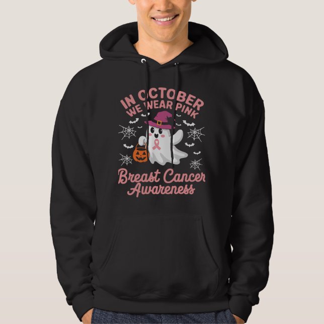 I oktober Bära Rosa Ghost Witch Breast Cancer Hoodie (Framsida)