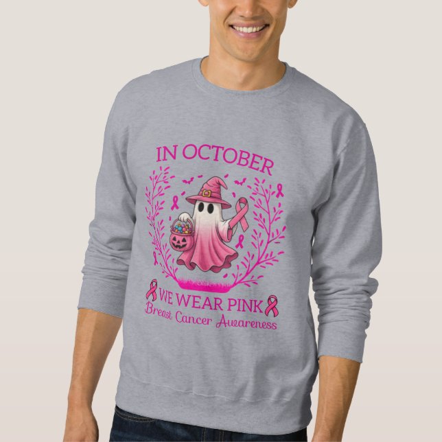 I oktober Bära Rosa Ghost Witch Breast Cancer Lång Ärmad Tröja (Framsida)