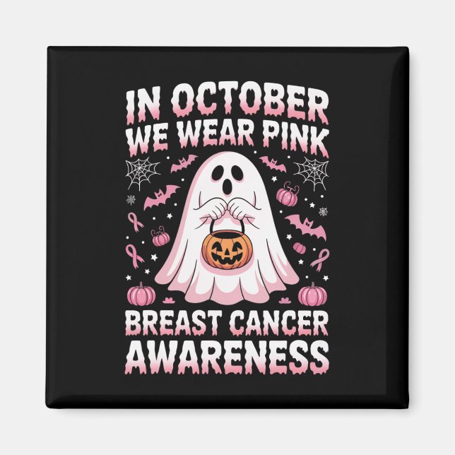 I oktober Bära Rosa Ghost Witch Breast Cancer Magnet (Framsidan)