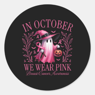I oktober Bära Rosa Ghost Witch Breast Cancer Runt Klistermärke