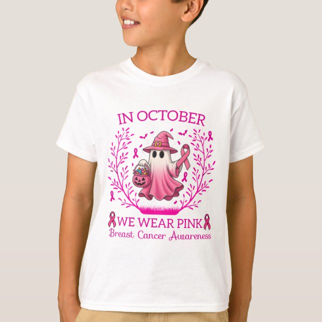 I oktober Bära Rosa Ghost Witch Breast Cancer T Shirt (Framsida)