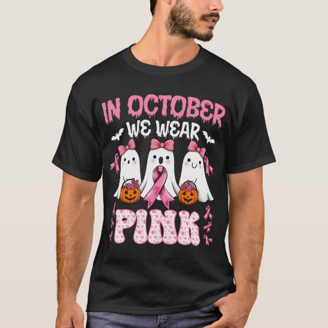 I oktober Bära Rosa Ghost Witch Breast Cancer T Shirt (Framsida)