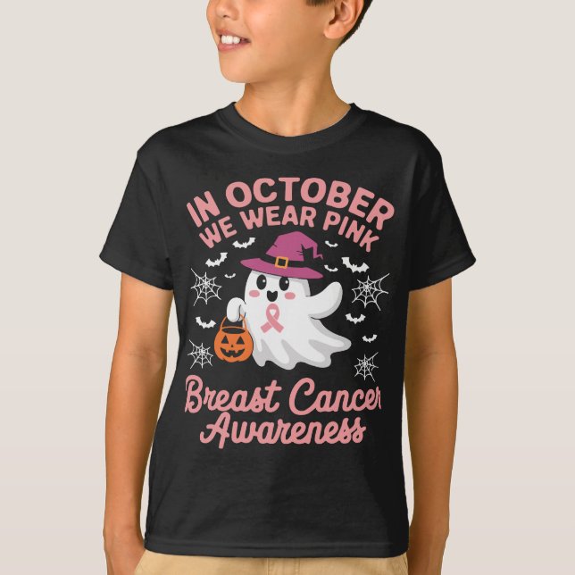 I oktober Bära Rosa Ghost Witch Breast Cancer T Shirt (Framsida)