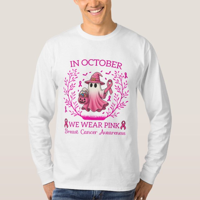 I oktober Bära Rosa Ghost Witch Breast Cancer T Shirt (Framsida)