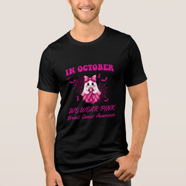I oktober Bära Rosa Ghost Witch Breast Cancer T Shirt (Framsida)