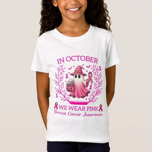 I oktober Bära Rosa Ghost Witch Breast Cancer T Shirt (Framsida)