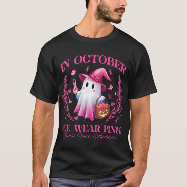 I oktober Bära Rosa Ghost Witch Breast Cancer T Shirt (Framsida)