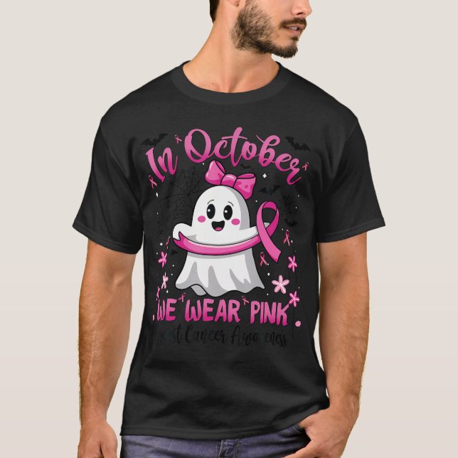 I oktober Bära Rosa Ghost Witch Breast Cancer T Shirt (Framsida)