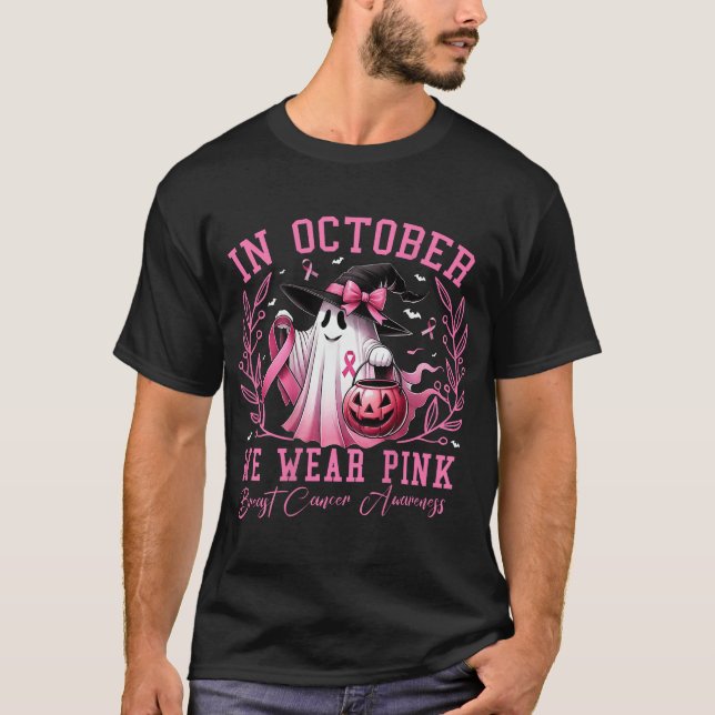 I oktober Bära Rosa Ghost Witch Breast Cancer T Shirt (Framsida)