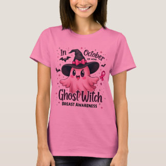 I oktober Bära Rosa Ghost Witch Breast Cancer T Shirt