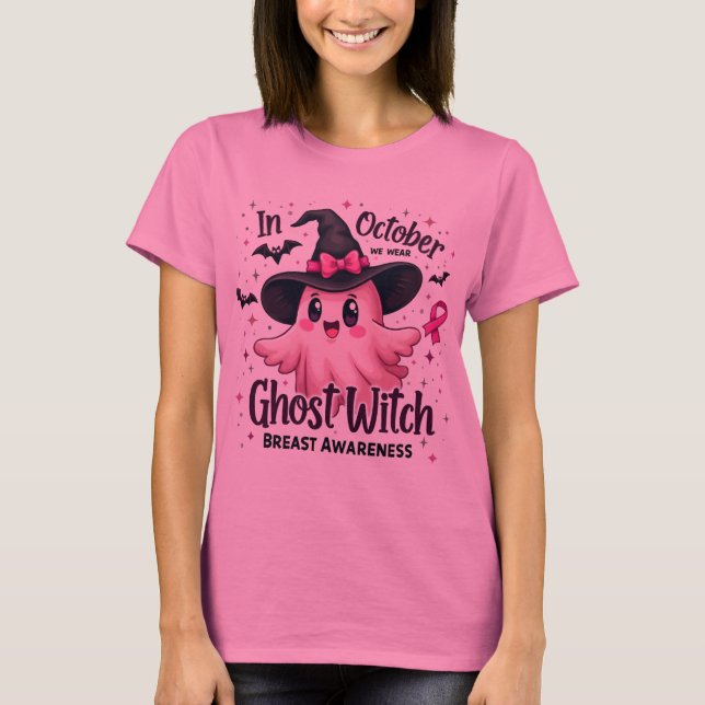 I oktober Bära Rosa Ghost Witch Breast Cancer T Shirt (Framsida)
