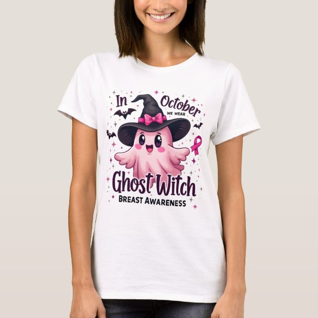 I oktober Bära Rosa Ghost Witch Breast Cancer T Shirt (Framsida)