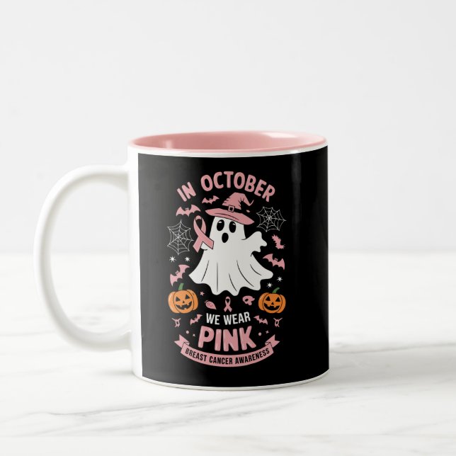I oktober Bära Rosa Ghost Witch Breast Cancer Två-Tonad Mugg (Vänster)