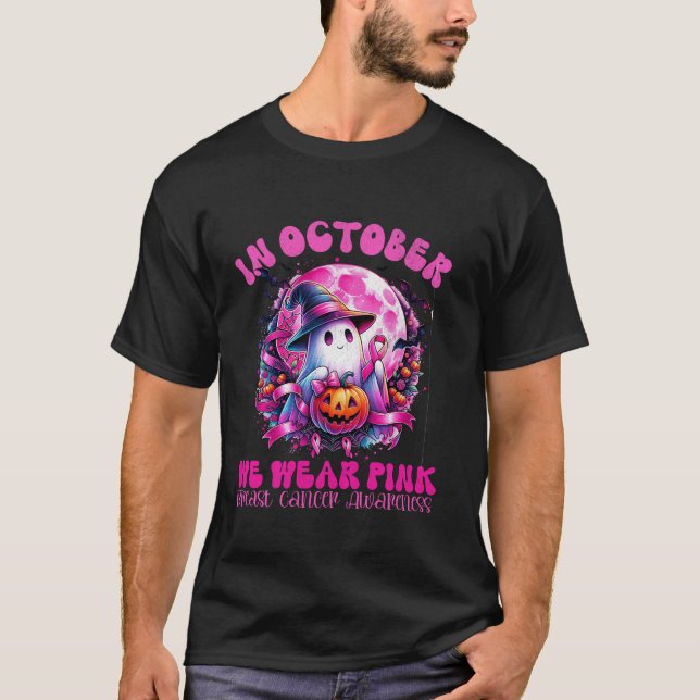 I oktober Bära Rosa Ghost Witch Hat T Shirt (Framsida)