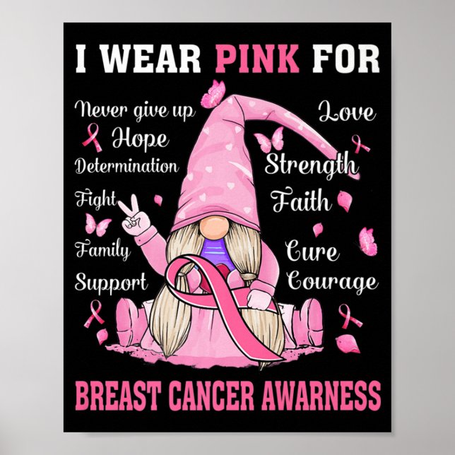 I oktober Bära Rosa Gnome Breast Cancer Awaren Poster (Framsidan)