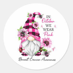 I oktober Bära Rosa Gnome Breast Cancer Awaren Runt Klistermärke
