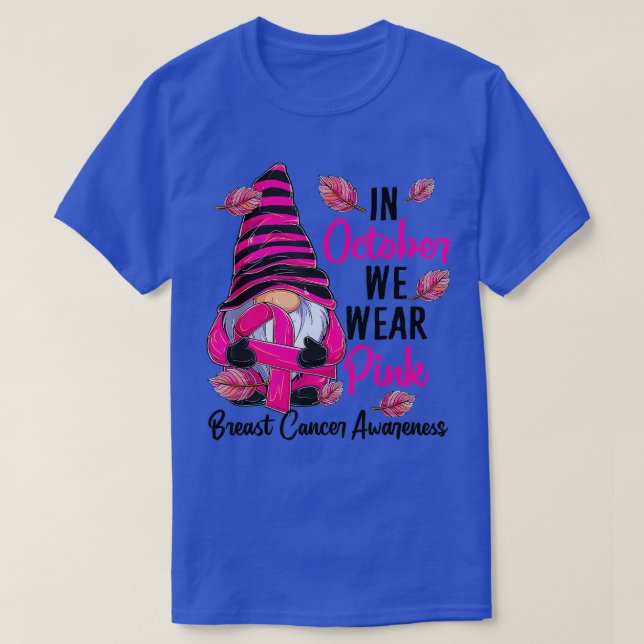 I oktober Bära Rosa Gnome Breast Cancer Awaren T Shirt (Design framsida)