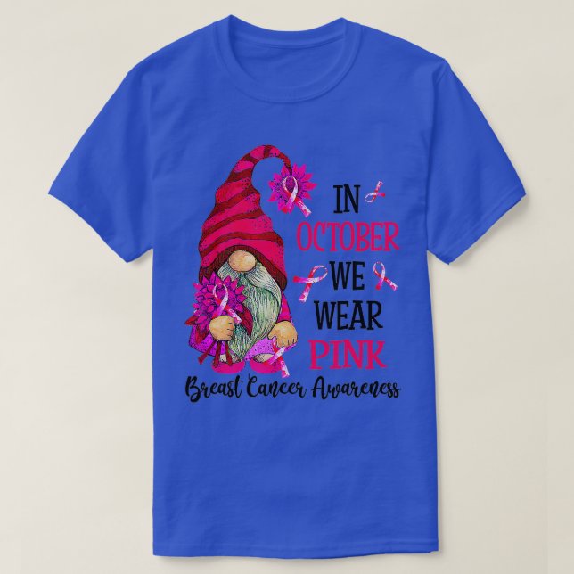 I oktober Bära Rosa Gnome Breast Cancer Awaren T Shirt (Design framsida)