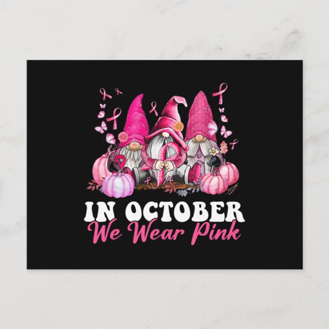 I oktober Bära Rosa Gnome Breast Cancer Awaren Vykort (Framsida)