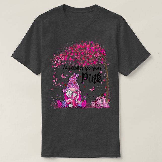I oktober Bära Rosa Gnome Breast Cancer Warrio T Shirt (Design framsida)