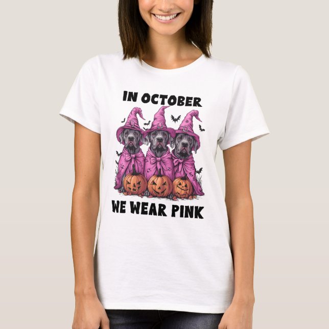 I oktober Bära Rosa Great dane Halloween Breas T Shirt (Framsida)