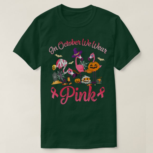 I oktober Bära Rosa Halloween Flamingo Breast T Shirt (Design framsida)