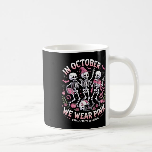 I oktober Bära Rosa Halloween Skeleton Breast Kaffemugg (Höger)