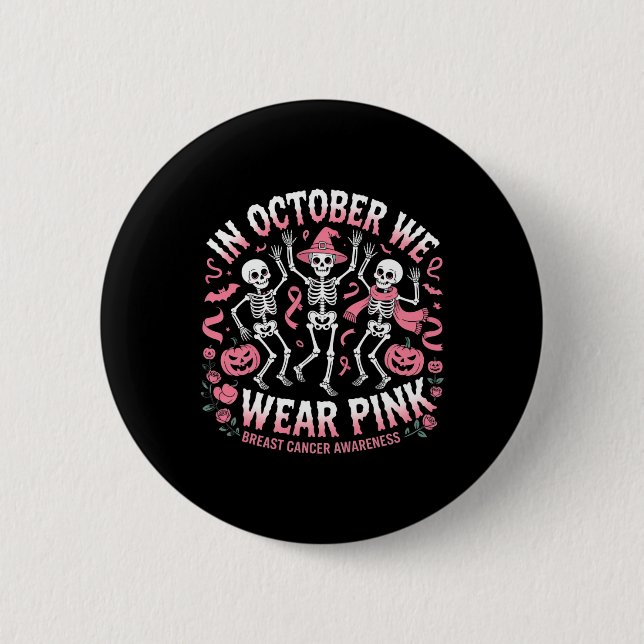 I oktober Bära Rosa Halloween Skeleton Breast Knapp (Framsida)