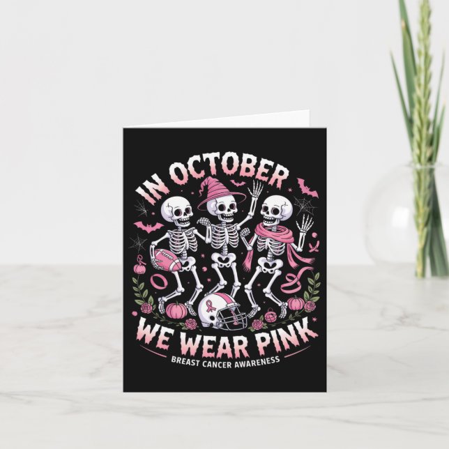 I oktober Bära Rosa Halloween Skeleton Breast Kort (Framsida)