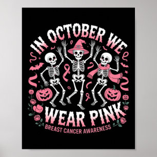 I oktober Bära Rosa Halloween Skeleton Breast Poster