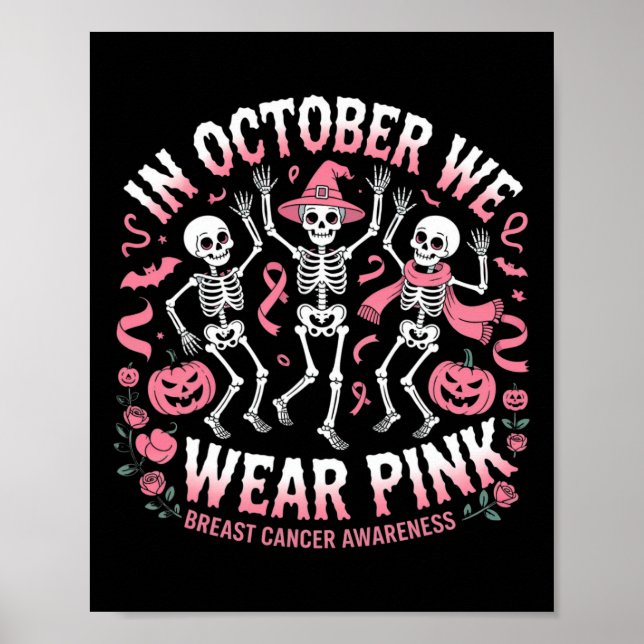 I oktober Bära Rosa Halloween Skeleton Breast Poster (Framsidan)