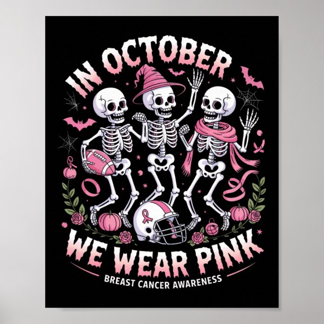 I oktober Bära Rosa Halloween Skeleton Breast Poster (Framsidan)