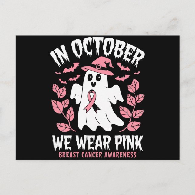 I oktober Bära Rosa Halloween Witch Vykort (Framsida)