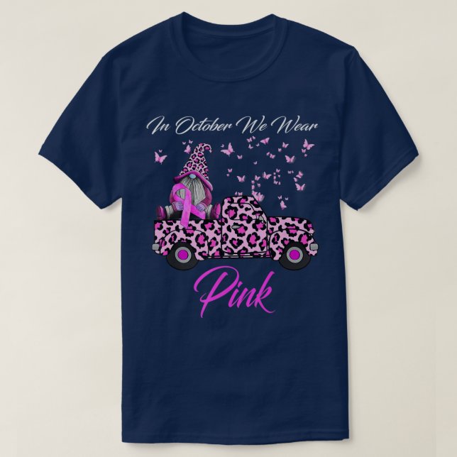 I oktober Bära Rosa Leopard Gnome Lastbil Breast T Shirt (Design framsida)
