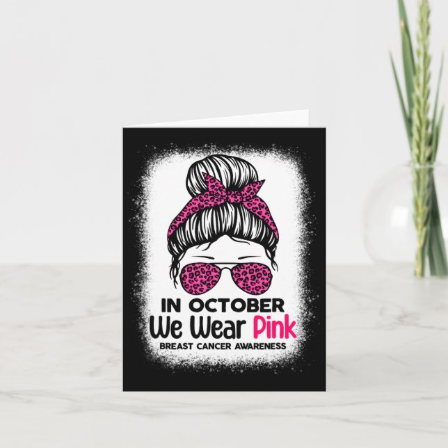 I oktober Bära Rosa Messy Bun Breast Cancer Aw Kort (Framsida)