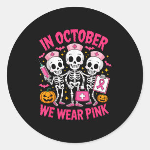 I oktober Bära Rosa Nurse Skeleton Breast Canc Runt Klistermärke