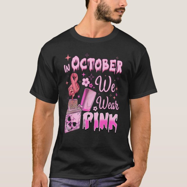 I oktober Bära Rosa Retro Fire Clipper Lighter T Shirt (Framsida)
