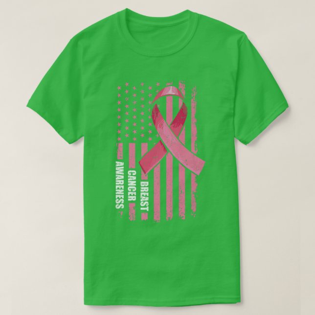 I oktober Bära Rosa Ribbon American Flagga Breas T Shirt (Design framsida)