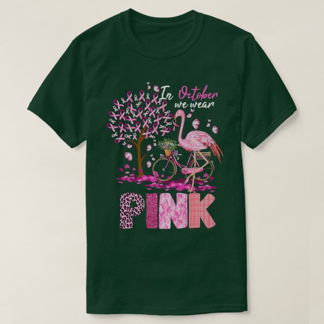 I oktober Bära Rosa Ribbon Cute Flamingo Breas T Shirt (Design framsida)