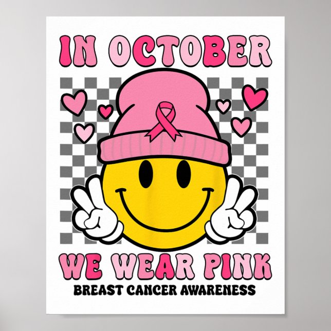 I oktober Bära Rosa Ribbon Ghost Halloween Bre Poster (Framsidan)