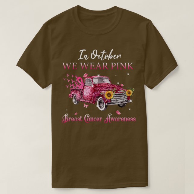 I oktober Bära Rosa Ribbon Leopard Lastbil Breas T Shirt (Design framsida)