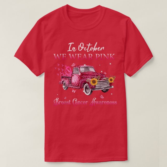 I oktober Bära Rosa Ribbon Leopard Lastbil Breas T Shirt (Design framsida)