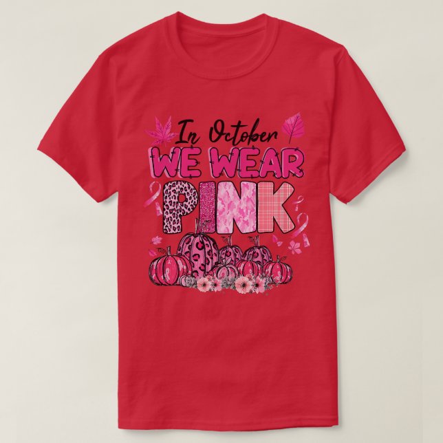 I oktober Bära Rosa Ribbon Leopard Pumpkin Bre T Shirt (Design framsida)