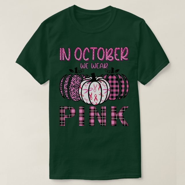 I oktober Bära Rosa Ribbon Leopard Pumpkin Bre T Shirt (Design framsida)