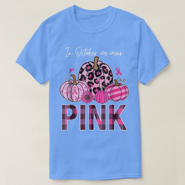 I oktober Bära Rosa Ribbon Leopard Pumpkin Bre T Shirt (Design framsida)