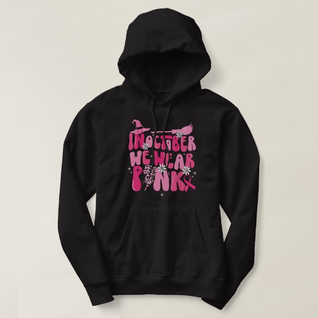 I oktober Bära Rosa Ribbon Witch Halloween Bre Hoodie (Design framsida)