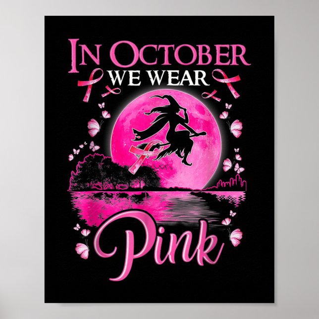 I oktober Bära Rosa Ribbon Witch Halloween Bre Poster (Framsidan)
