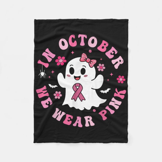 I oktober Bära Rosa Shirt Ghost Breast Cancer Fleecefilt (Framsidan)